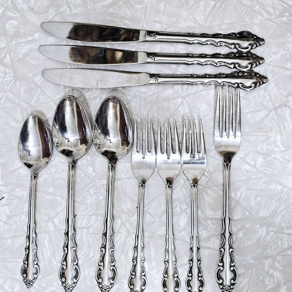 Stanley Roberts Melody Flatware Set/10 mixed Rogers floral scrolls black accent - Picture 4 of 9